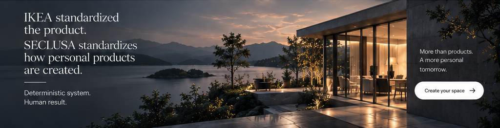 Seclusa outdoor living environment at dusk